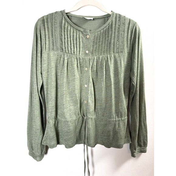Wrap London Sage 100% Linen Cinch Waist Top Preppy Peasant Hippie Prairie Twee 2 - Picture 1 of 8